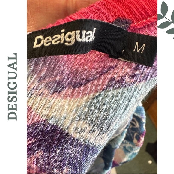 Desigual Zazil Blouse Pink Blue Oversize Floral Top Balloon Sleeve Tassel Medium - Picture 9 of 9